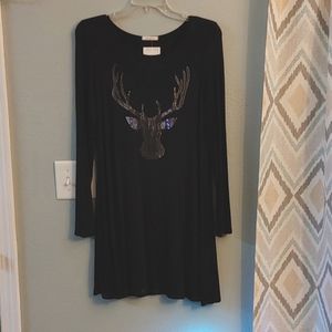 Cute long sleeve black dress with sequin deer head
